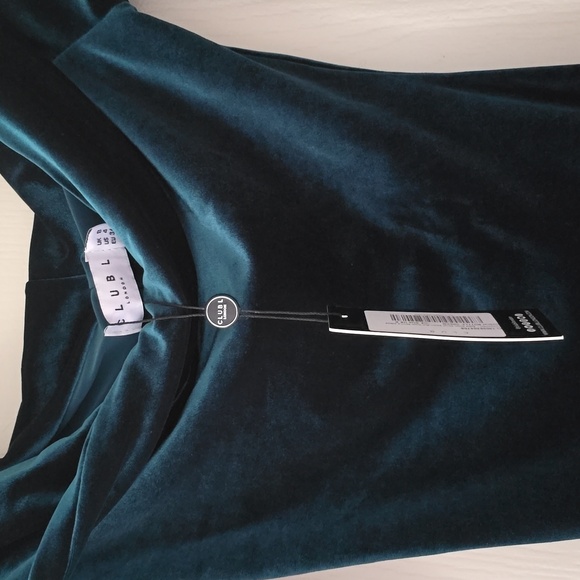 Compliment Bottle Green Velvet Bardot Midi Dress - Picture 4 of 4